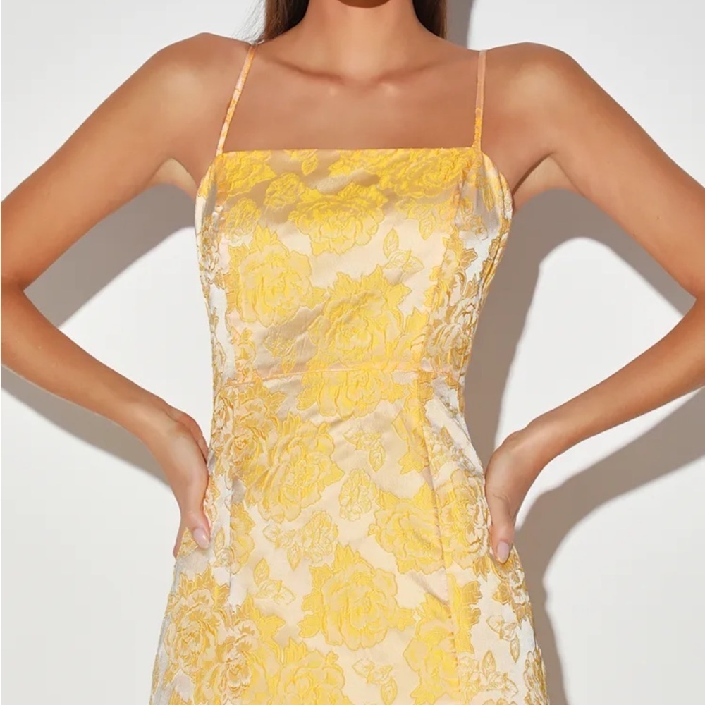 Lulus Bright Blooms Champagne Yellow Floral Jacquard Maxi Dress💛 Small - Picture 9 of 12